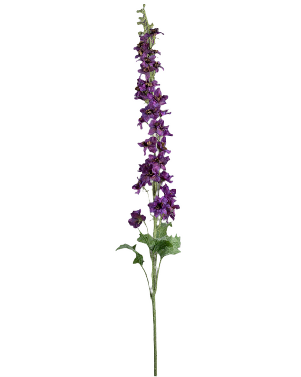 Purple artificial flower stem on a white background