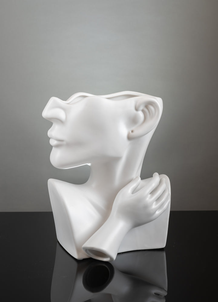Human Head with Hand Ceramic - Tulip Flowers Tr LLC.